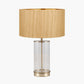 Westwood Clear Glass and Champagne Metal Table Lamp Base with Stellan 35cm Gold Slubbed Silk Mix Gold Lined Cylinder Lampshade