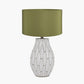 Gaudi White Stoneware Geometric Table Lamp Base with Harry 35cm Sage Cotton Mix Cylinder Lampshade