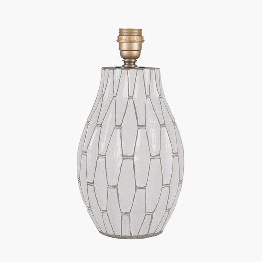 Gaudi White Stoneware Geometric Table Lamp Base with Harry 35cm Sage Cotton Mix Cylinder Lampshade