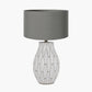 Gaudi White Stoneware Geometric Table Lamp Base with Harry 35cm Steel Grey Cotton Mix Cylinder Lampshade