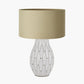 Gaudi White Stoneware Geometric Table Lamp Base with Harry 35cm Taupe Cotton Mix Cylinder Lampshade