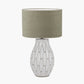 Gaudi White Stoneware Geometric Table Lamp Base with Edward 35cm Pistachio Green Linen Cylinder Lampshade