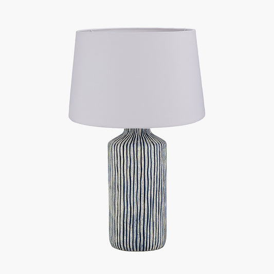 Bude Blue and White Stripe Stoneware Table Lamp Base with Winston 40cm White Handloom Tapered Lampshade