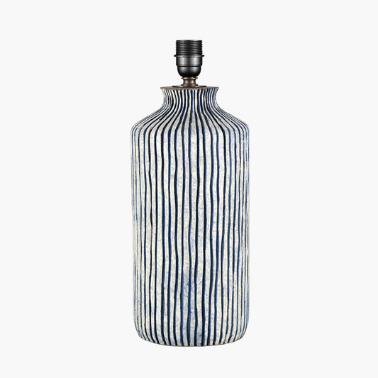 Bude Blue and White Stripe Stoneware Table Lamp Base with Milos 40cm Natural Linen Tapered Lampshade
