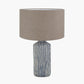 Bude Blue and White Stripe Stoneware Table Lamp Base with Edward 40cm Natural Linen Cylinder Lampshade