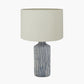 Bude Blue and White Stripe Stoneware Table Lamp Base with Lino 40cm Cream Self Lined Linen Cylinder Lampshade