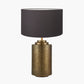 Zuri Large Antique Brass Metal Pot Table Lamp Base with Henry 45cm Grey Handloom Cylinder Lampshade