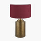 Zuri Large Antique Brass Metal Pot Table Lamp Base with Henry 45cm Mulberry Handloom Cylinder Lampshade