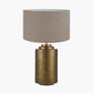 Zuri Large Antique Brass Metal Pot Table Lamp Base with Edward 45cm Natural Linen Cylinder Lampshade