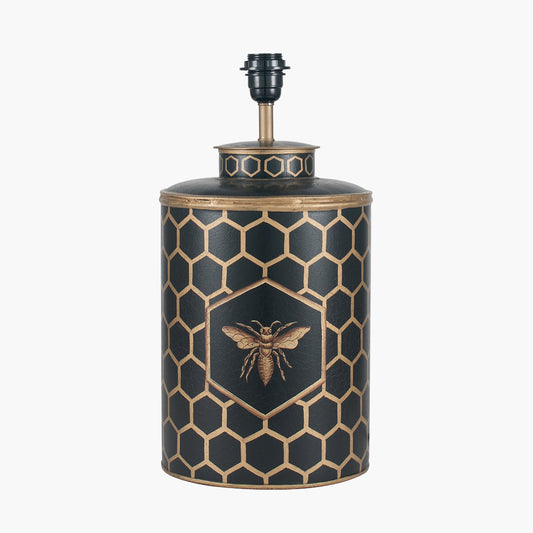Black Honeycomb Hand Painted Metal Table Lamp Base with Harry 45cm Taupe Cotton Mix Cylinder Lampshade