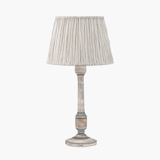 Captiva Grey Wash Mango Wood Table Lamp Base with Thiago 35cm Natural Stripe Mushroom Pleat Tapered Lampshade