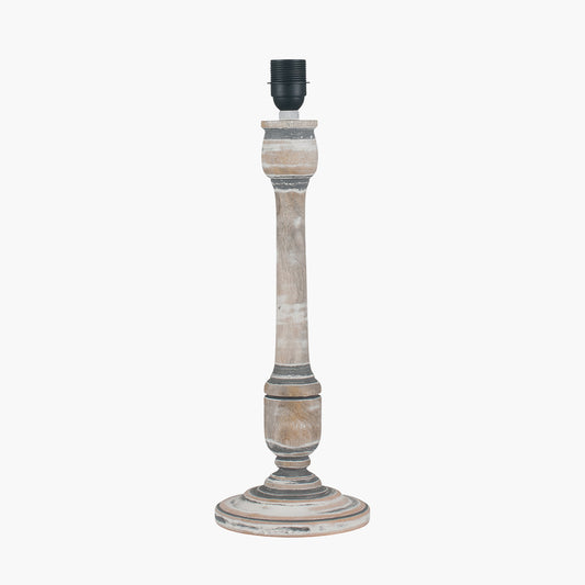 Captiva Grey Wash Mango Wood Table Lamp Base with Thiago 35cm Ocean Blue Stripe Mushroom Pleat Tapered Lampshade