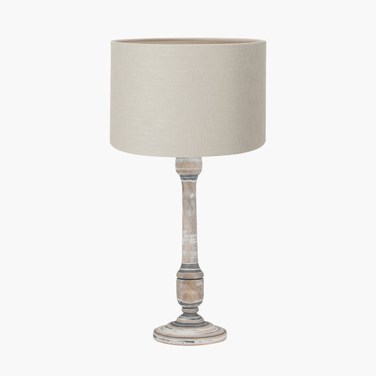 Captiva Grey Wash Mango Wood Table Lamp Base with Lino 35cm Grey Self Lined Linen Cylinder Lampshade