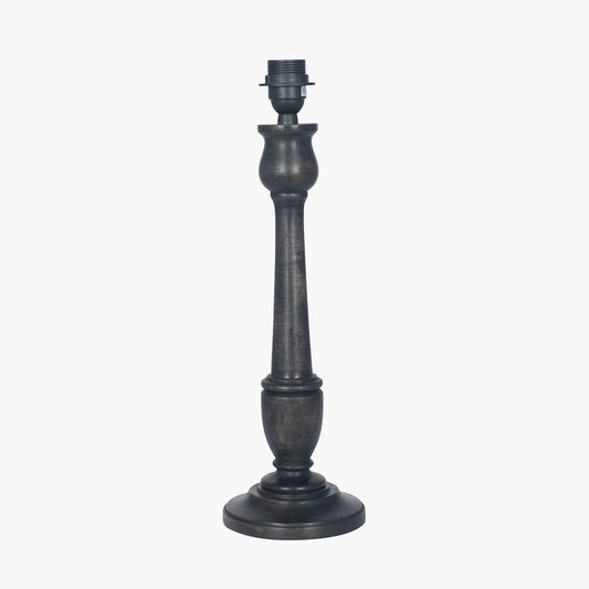 Captiva Antique Black Mango Wood Table Lamp Base with Rouen 35cm Taupe Boucle Cylinder Lampshade