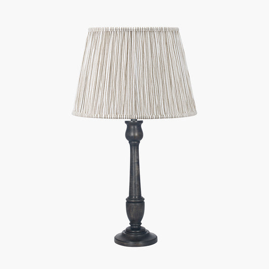 Captiva Antique Black Mango Wood Table Lamp Base with Thiago 35cm Natural Stripe Mushroom Pleat Tapered Lampshade
