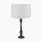 Captiva Antique Black Mango Wood Table Lamp Base with Lino 35cm White Self Lined Linen Cylinder Lampshade