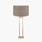 Langston Satin Brass Metal Column Table Lamp Base with Edward 40cm Natural Linen Cylinder Lampshade