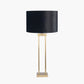 Langston Satin Brass Metal Column Table Lamp Base with Bow 40cm Black Velvet Cylinder Lampshade