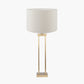 Langston Satin Brass Metal Column Table Lamp Base with Rouen 40cm White Boucle Cylinder Lampshade