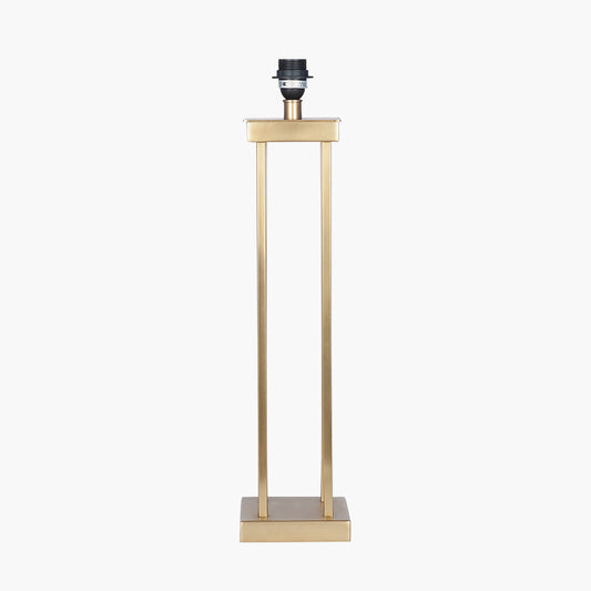Langston Satin Brass Metal Column Table Lamp Base with Lino 40cm White Self Lined Linen Cylinder Lampshade