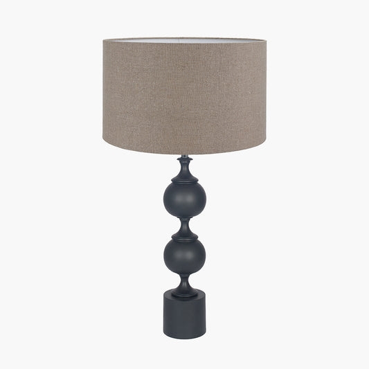 Asilah Matt Black Aluminium Tall Footed Table Lamp Base with Edward 40cm Natural Linen Cylinder Lampshade