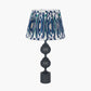 Asilah Matt Black Aluminium Tall Footed Table Lamp Base with Izara 40cm Ocean Blue Ikat Patterned Mushroom Pleat Tapered Lampshade