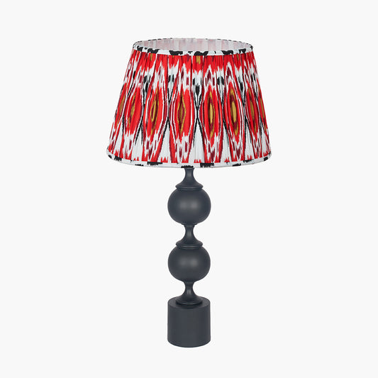 Asilah Matt Black Aluminium Tall Footed Table Lamp Base with Izara 40cm Red Ikat Patterned Mushroom Pleat Tapered Lampshade