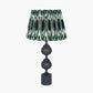 Asilah Matt Black Aluminium Tall Footed Table Lamp Base with Izara 40cm Racing Green Ikat Patterned Mushroom Pleat Tapered Lampshade