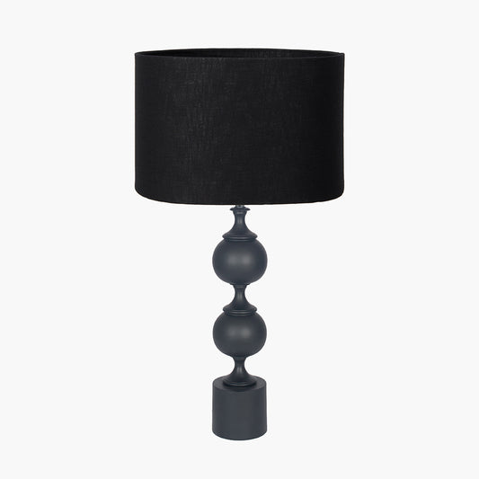 Asilah Matt Black Aluminium Tall Footed Table Lamp Base with Lino 40cm Black Self Lined Linen Cylinder Lampshade
