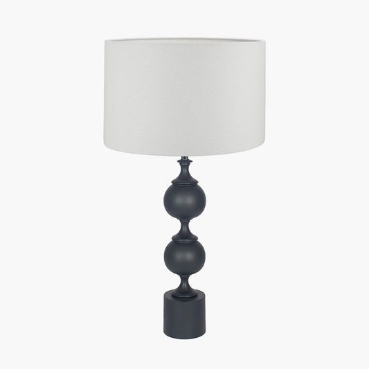 Asilah Matt Black Aluminium Tall Footed Table Lamp Base with Lino 40cm White Self Lined Linen Cylinder Lampshade