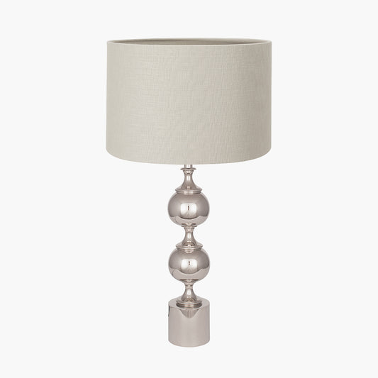 Asilah Silver Aluminium Tall Footed Table Lamp Base with Lino 40cm Grey Self Lined Linen Cylinder Lampshade