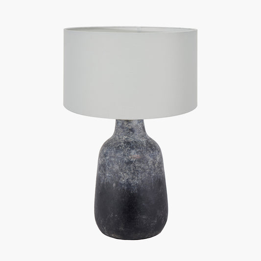 Vulcan Textured Volcanic Effect Grey Stoneware Table Lamp Base with Harry 35cm Ivory Cotton Mix Cylinder Lampshade