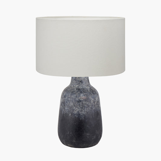 Vulcan Textured Volcanic Effect Grey Stoneware Table Lamp Base with Henry 35cm White Handloom Cylinder Lampshade