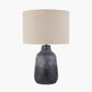 Vulcan Textured Volcanic Effect Grey Stoneware Table Lamp Base with Edward 35cm Natural Linen Cylinder Lampshade