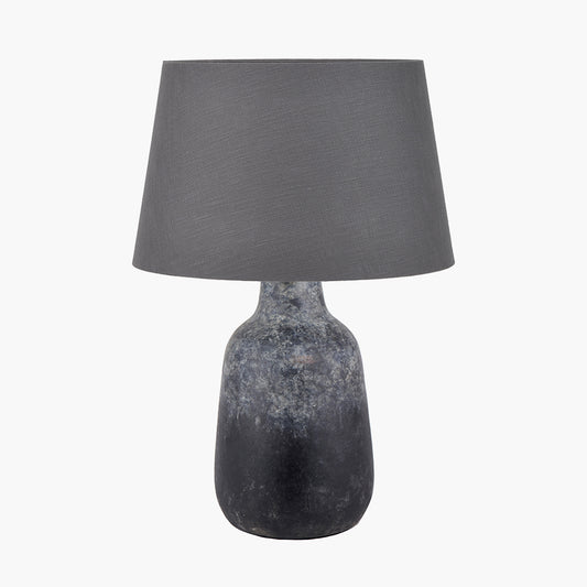 Vulcan Textured Volcanic Effect Grey Stoneware Table Lamp Base with Lys 40cm Steel Grey Self Lined Linen Tapered Lampshade
