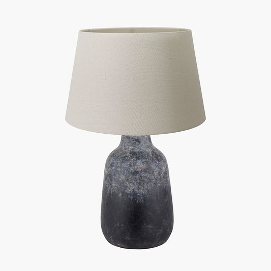 Vulcan Textured Volcanic Effect Grey Stoneware Table Lamp Base with Coast 40cm Cream Calico Tapered Lampshade