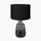 Vulcan Textured Volcanic Effect Grey Stoneware Table Lamp Base with Lino 35cm Black Self Lined Linen Cylinder Lampshade