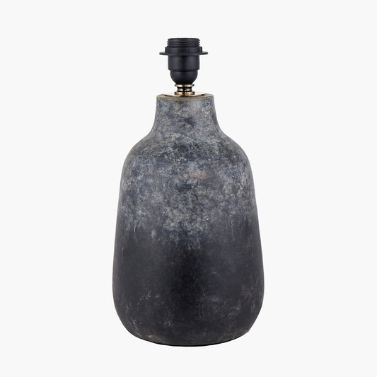 Vulcan Textured Volcanic Effect Grey Stoneware Table Lamp Base with Lino 35cm Black Self Lined Linen Cylinder Lampshade