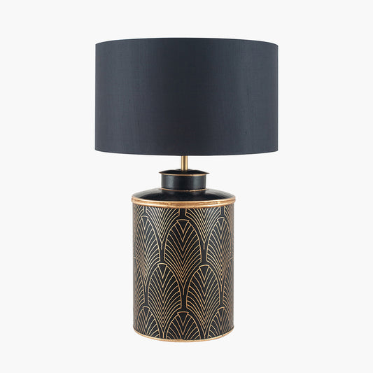 Deco Black Geo Art Deco Hand Painted Table Lamp Base with Harry 40cm Black Cotton Mix Cylinder Lampshade