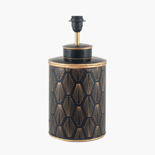 Chrysler Black Art Deco Hand Painted Table Lamp Base with Adelaide 40cm Black Tapered Cotton Mix Lampshade