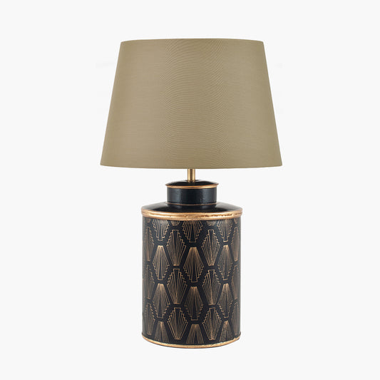 Chrysler Black Art Deco Hand Painted Table Lamp Base with Adelaide 40cm Taupe Tapered Cotton Mix Lampshade