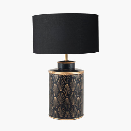 Chrysler Black Art Deco Hand Painted Table Lamp Base with Harry 35cm Black Cotton Mix Cylinder Lampshade