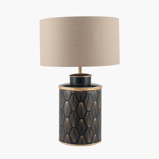 Chrysler Black Art Deco Hand Painted Table Lamp Base with Harry 35cm Taupe Cotton Mix Cylinder Lampshade