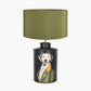 Pointer Black Hand Painted Dog Table Lamp Base with Harry 40cm Sage Cotton Mix Cylinder Lampshade