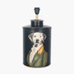 Pointer Black Hand Painted Dog Table Lamp Base with Harry 40cm Sage Cotton Mix Cylinder Lampshade