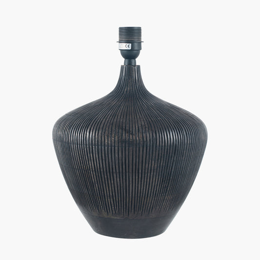 Manaia Antique Black Textured Wood Table Lamp Base with Henry 35cm Taupe Handloom Cylinder Lampshade