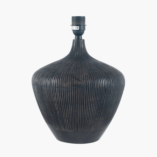 Manaia Antique Black Textured Wood Table Lamp Base with Scallop 35cm Mustard Ombre Soft Pleated Tapered Lampshade