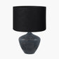 Manaia Antique Black Textured Wood Table Lamp Base with Lino 35cm Black Self Lined Linen Cylinder Lampshade