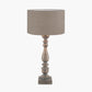 Alia Grey Wash Turned Mango Wood Table Lamp Base with Edward 40cm Natural Linen Cylinder Lampshade