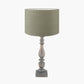 Alia Grey Wash Turned Mango Wood Table Lamp Base with Edward 40cm Pistachio Green Linen Cylinder Lampshade